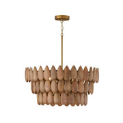Ravi 4-Light 25" Pendant in Light Wood and Patinaed Brass