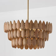 Ravi 4-Light 25" Pendant in Light Wood and Patinaed Brass