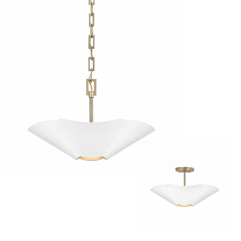 Maeve 4-Light Semi-Flush Mount in Matte Brass and White