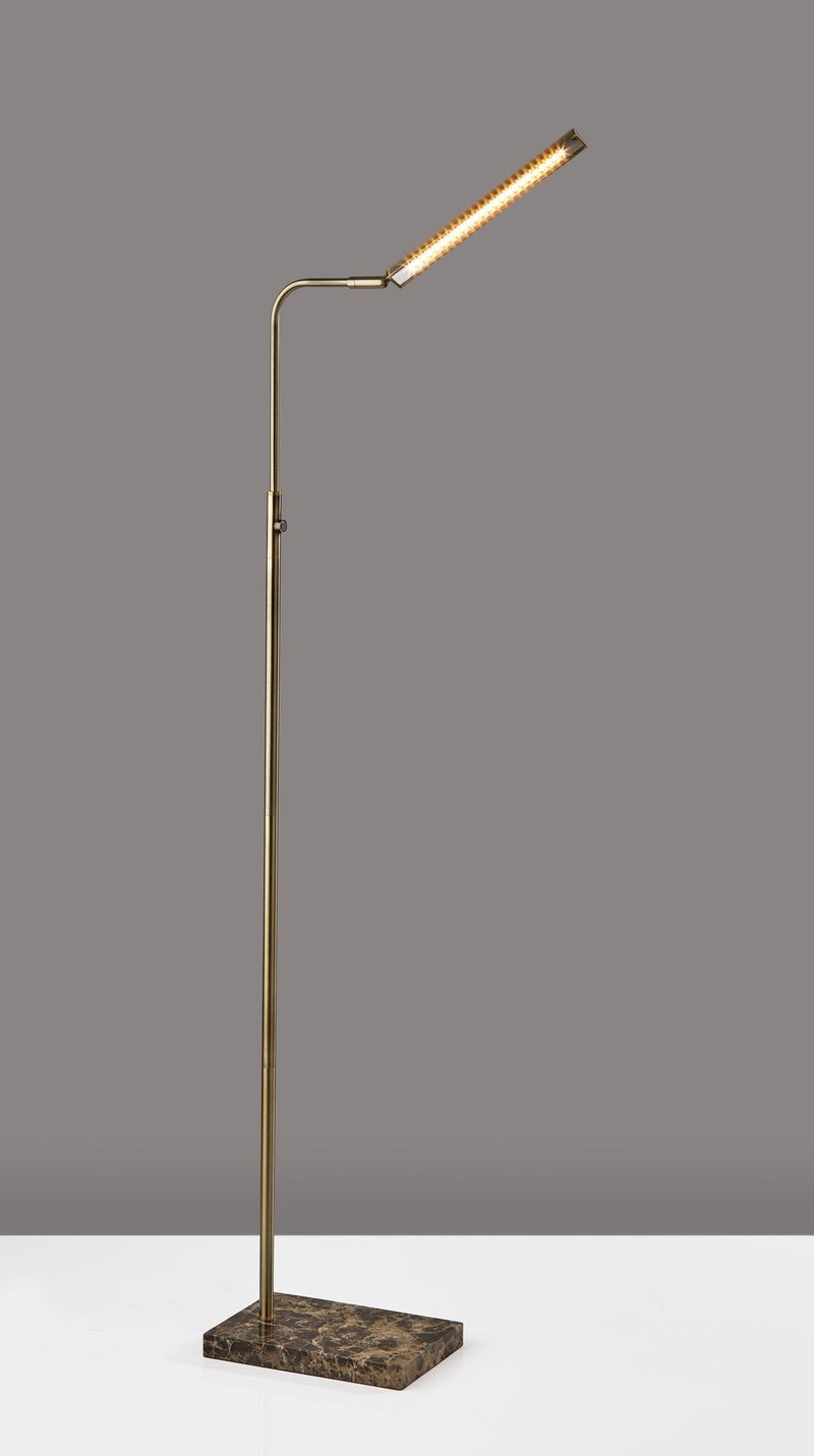 Reader LED Swing-Arm Floor Lamp in Antique Brass