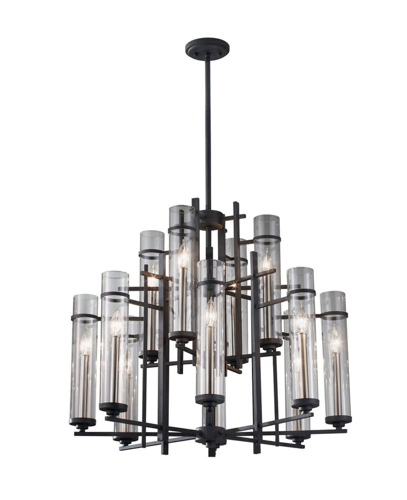 Ethan 12-Light Chandelier in Antique Forged Iron / Brushed Steel