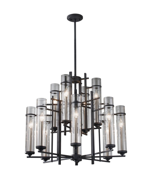 Ethan 12-Light Chandelier in Antique Forged Iron / Brushed Steel