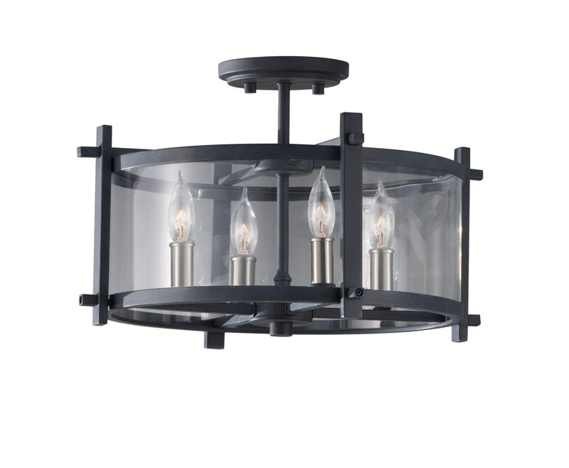 Ethan Four Light Ceiling Fixture in Antique Forged Iron / Brushed Steel
