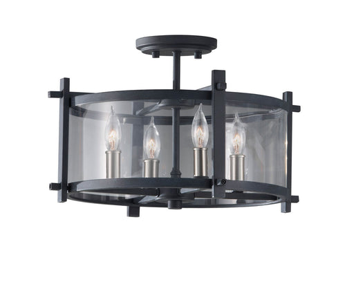 Ethan 4-Light Semi-Flush Mount in Antique Forged Iron / Brushed Steel