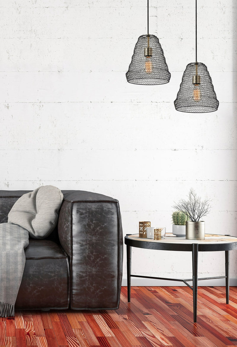 Sheridan Mini Pendant in Black W. Antique Brass