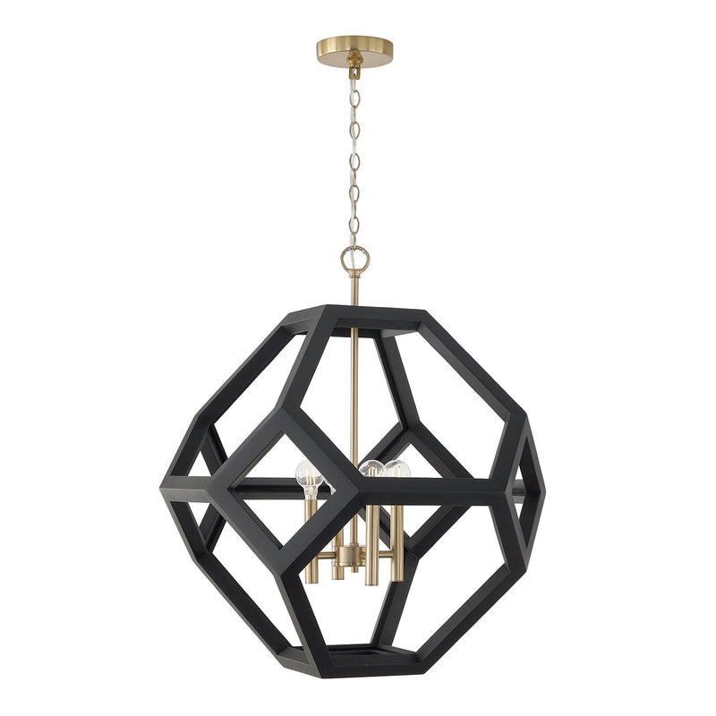 Geo 4-Light Pendant in Flat Black and Matte Brass