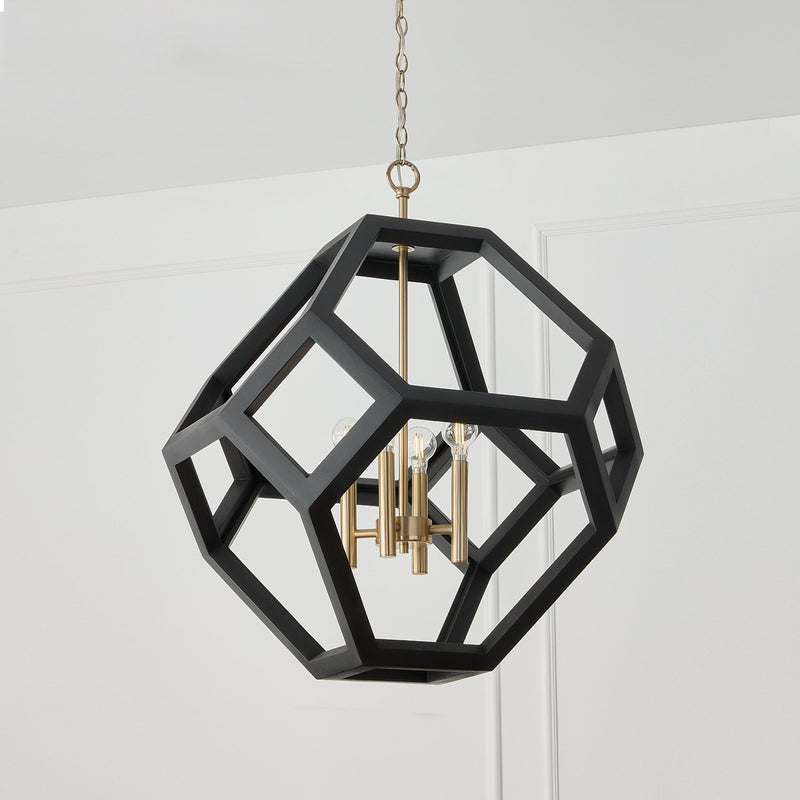 Geo 4-Light Pendant in Flat Black and Matte Brass