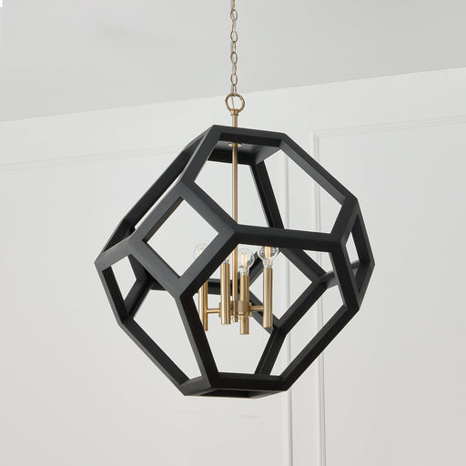 Geo 4-Light Pendant in Flat Black and Matte Brass