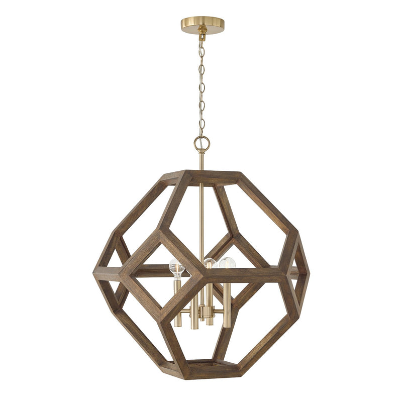 Geo 4-Light Pendant in Nordic Wood and Matte Brass