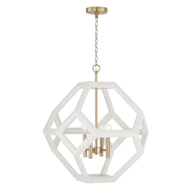 Geo 4-Light Pendant in Flat White and Matte Brass