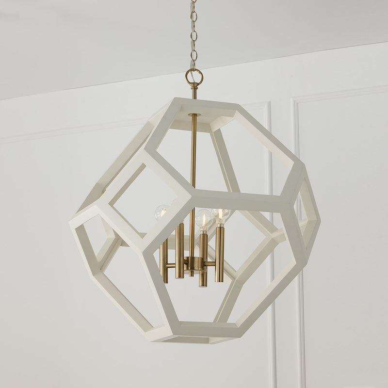 Geo 4-Light Pendant in Flat White and Matte Brass