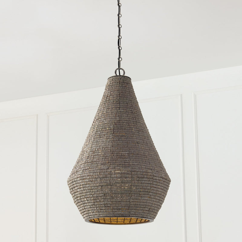 Morada Teardrop Pendant in Aegean Grey and Dark Brass