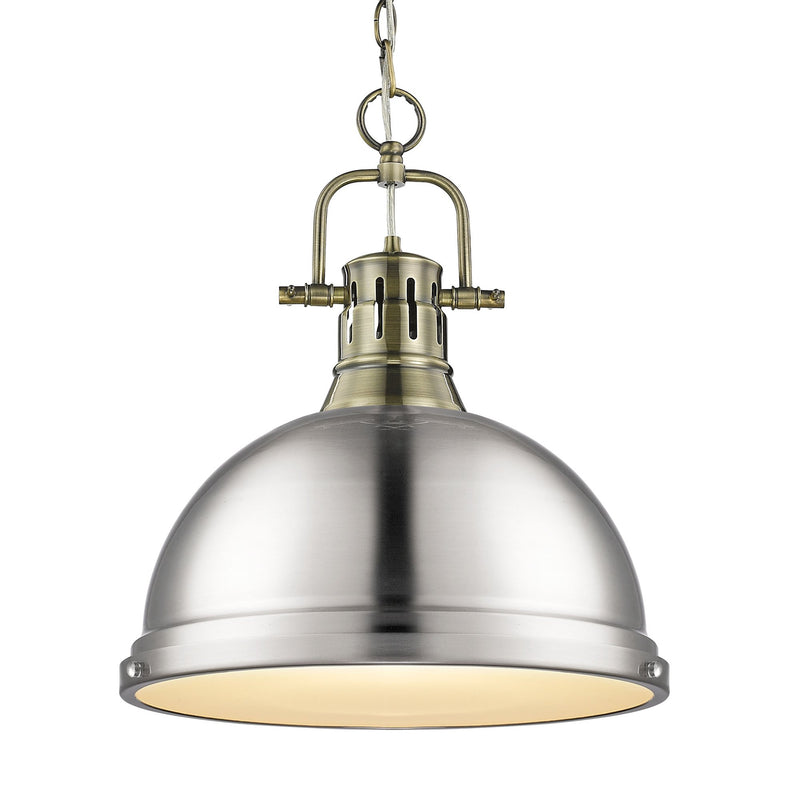 Duncan 14" Chain Hung Pendant in Aged Brass