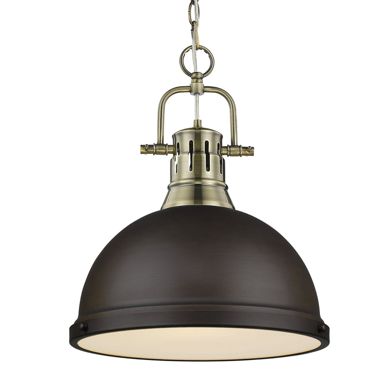 Duncan 14" Chain Hung Pendant in Aged Brass