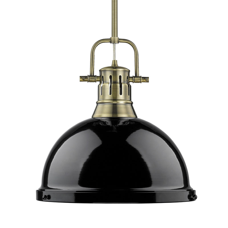 Duncan 14" Rod Hung Pendant in Aged Brass