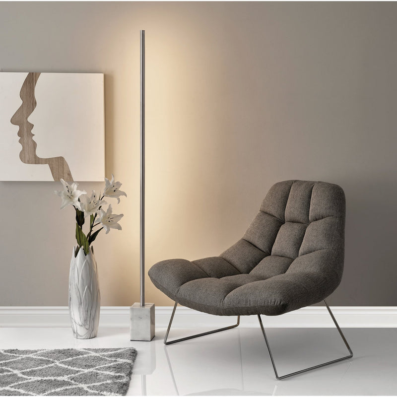 Felix LED Torchiere Floor Lamp in Brushed Steel/White Marble