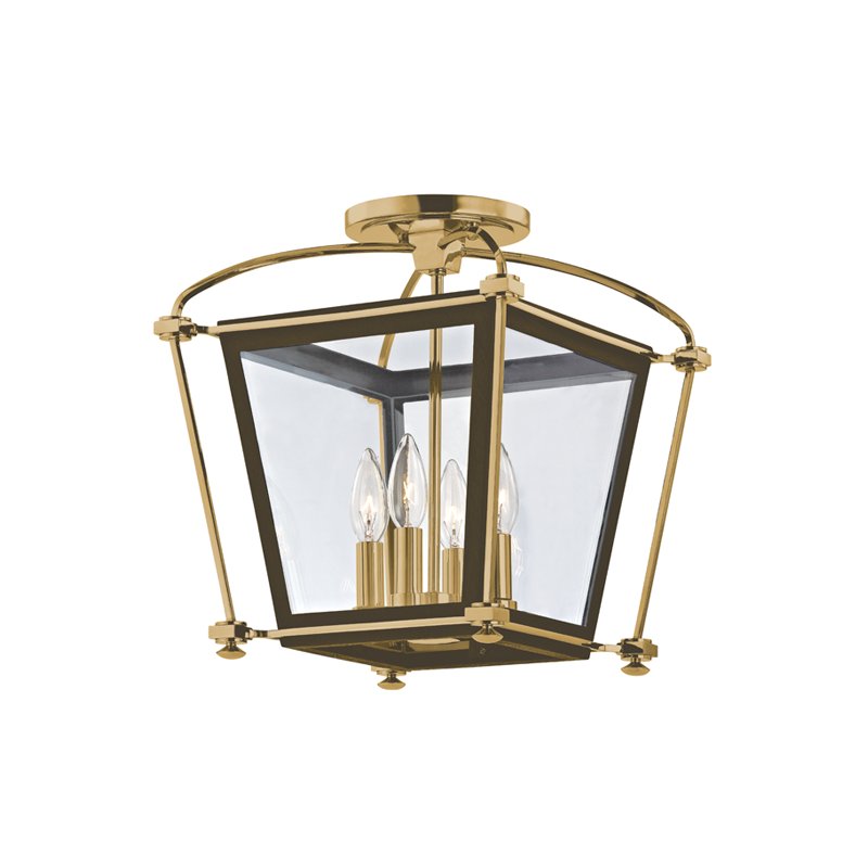 Hollis 4-Light Semi-Flush Mount in Aged Brass