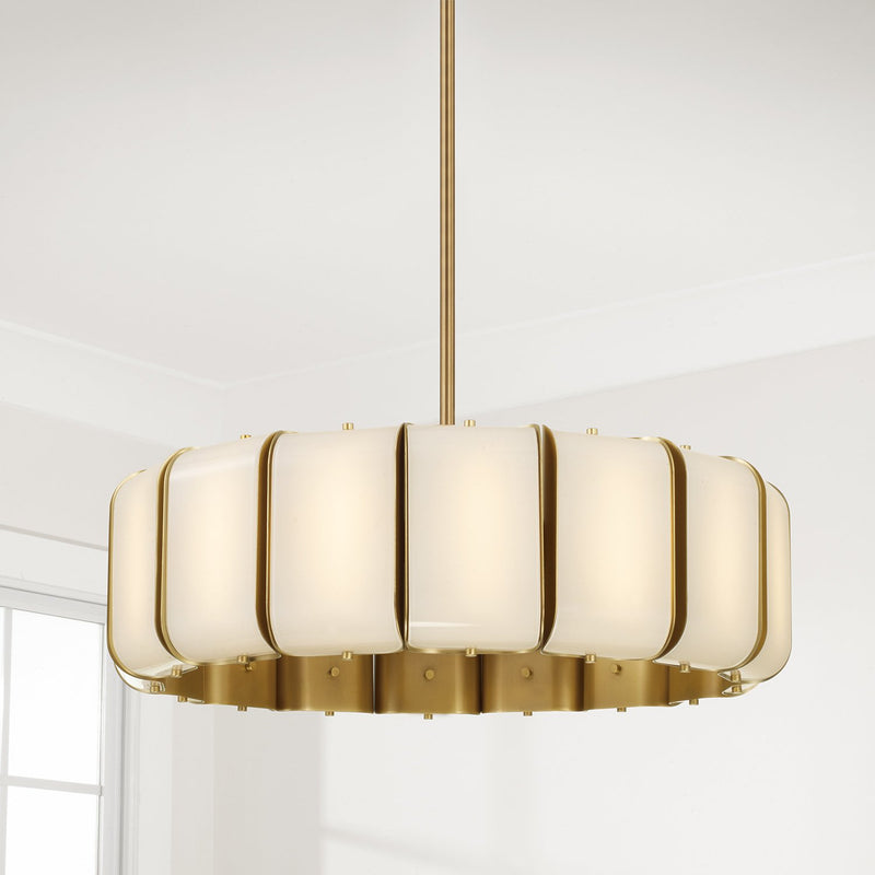 Marcell Large Drum Pendant in Aged Brass