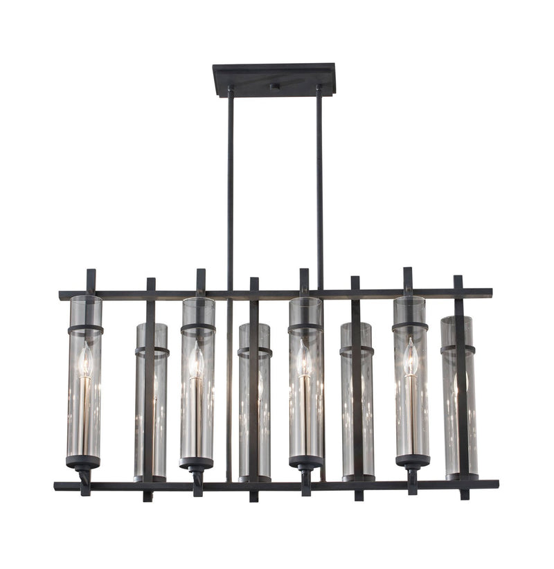 Ethan 8-Light Linear Chandelier in Antique Forged Iron / Brushed Steel