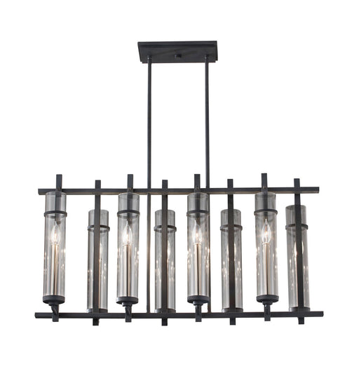 Ethan 8-Light Linear Chandelier in Antique Forged Iron / Brushed Steel