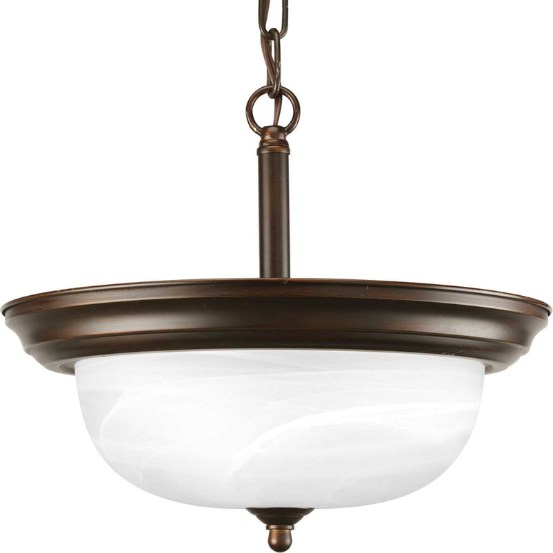 Dome Glass 2-Light Convertible Pendant in Antique Bronze