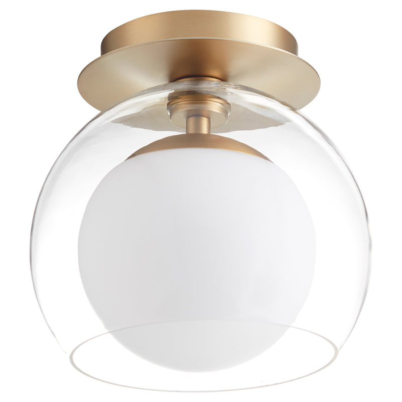 Jasper 9" Clear with Opal Glass Ceiling Mount in Aged Brass