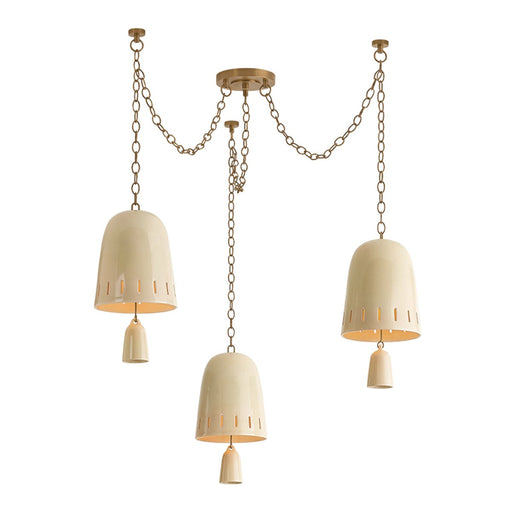 Omi 3-Light Chandelier in Patina Brass / Ceramic Ivory Crackle