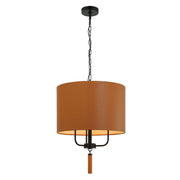 Secret Agent 3-Light 18" Pendant in Black/Camel Leather