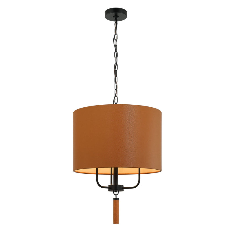 Secret Agent 3-Light 18" Pendant in Black/Camel Leather