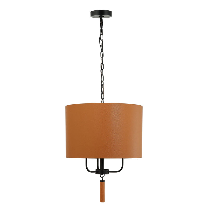 Secret Agent 3-Light 18" Pendant in Black/Camel Leather