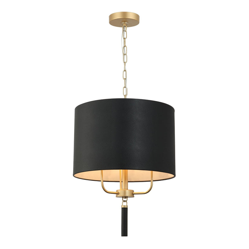 Secret Agent 3-Light 18" Pendant in Painted Gold/Black Leather