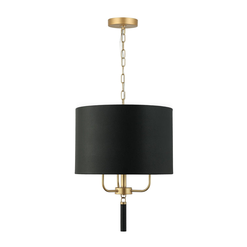 Secret Agent 3-Light 18" Pendant in Painted Gold/Black Leather
