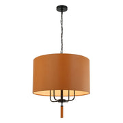 Secret Agent 4-Light 24" Pendant in Black/Camel Leather