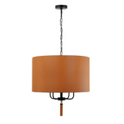 Secret Agent 4-Light 24" Pendant in Black/Camel Leather
