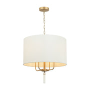 Secret Agent 4-Light 24" Pendant in Painted Gold/White Leather