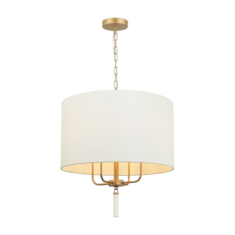 Secret Agent 4-Light 24" Pendant in Painted Gold/White Leather
