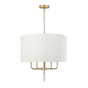 Secret Agent 4-Light 24" Pendant in Painted Gold/White Leather