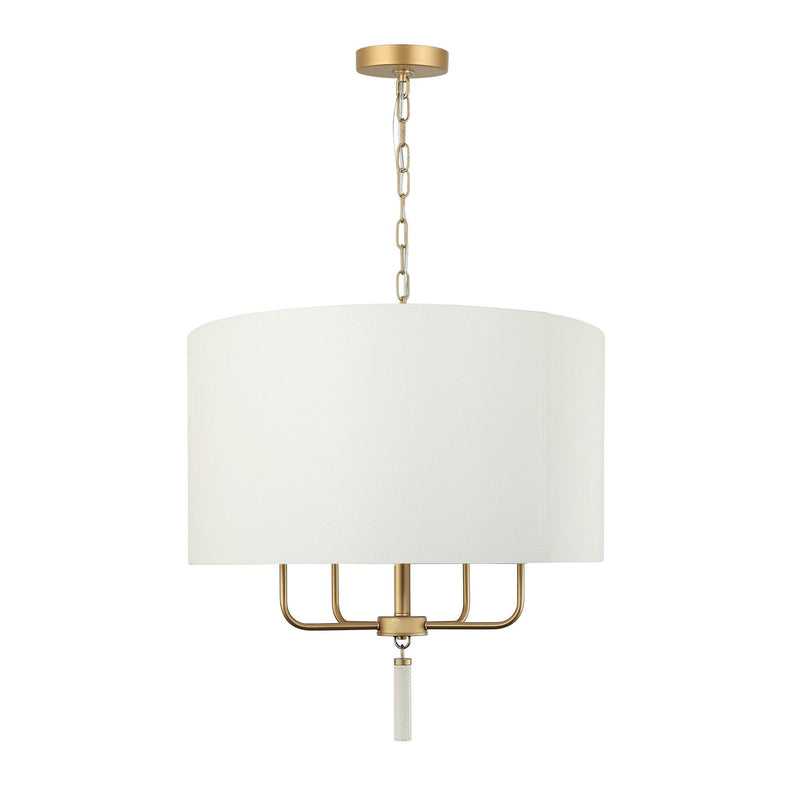 Secret Agent 4-Light 24" Pendant in Painted Gold/White Leather