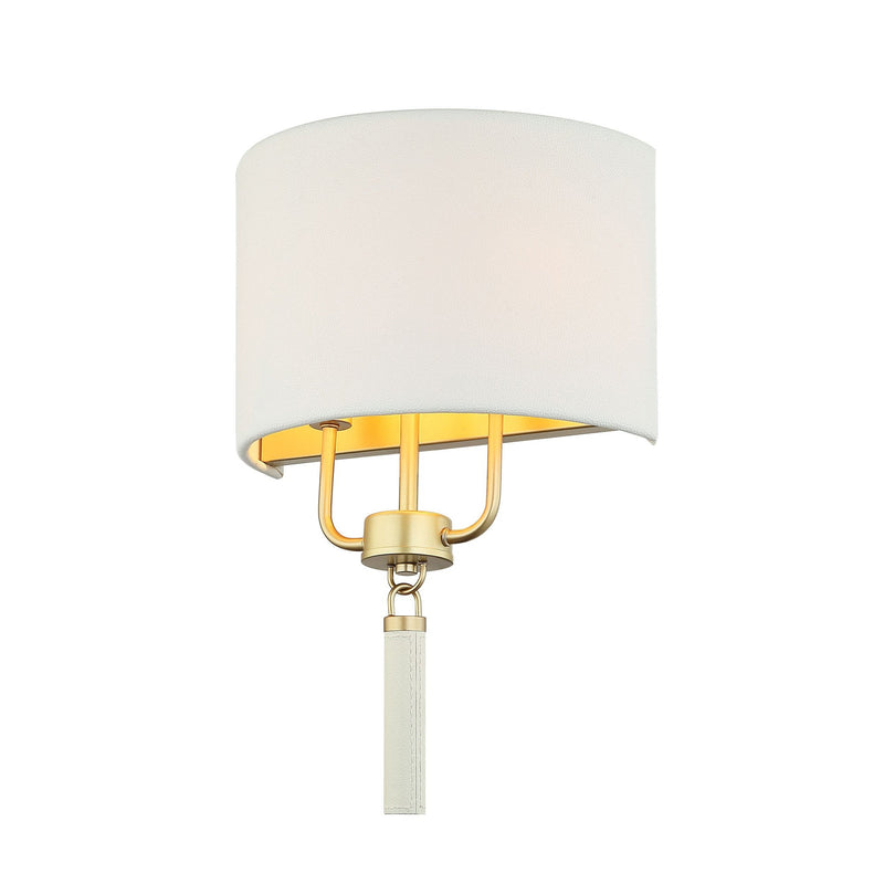 Secret Agent 2-Light 18" Wall Sconce in Painted Gold/White Leather