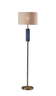 Delilah Floor Lamp in Antique Brass & Blue Textured Glass
