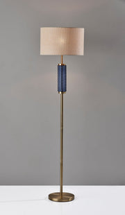 Delilah Floor Lamp in Antique Brass & Blue Textured Glass