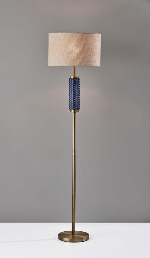 Delilah Floor Lamp in Antique Brass & Blue Textured Glass