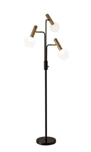 Sinclair 3-Light LED Tree Floor Lamp in Black & Antique Brass