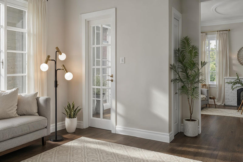 Sinclair 3-Light LED Tree Floor Lamp in Black & Antique Brass