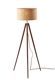 Jackson Floor Lamp in Walnut Wood W. Antique Brass