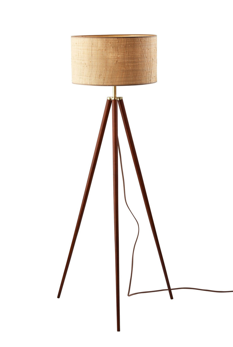 Jackson Floor Lamp in Walnut Wood W. Antique Brass