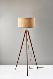 Jackson Floor Lamp in Walnut Wood W. Antique Brass