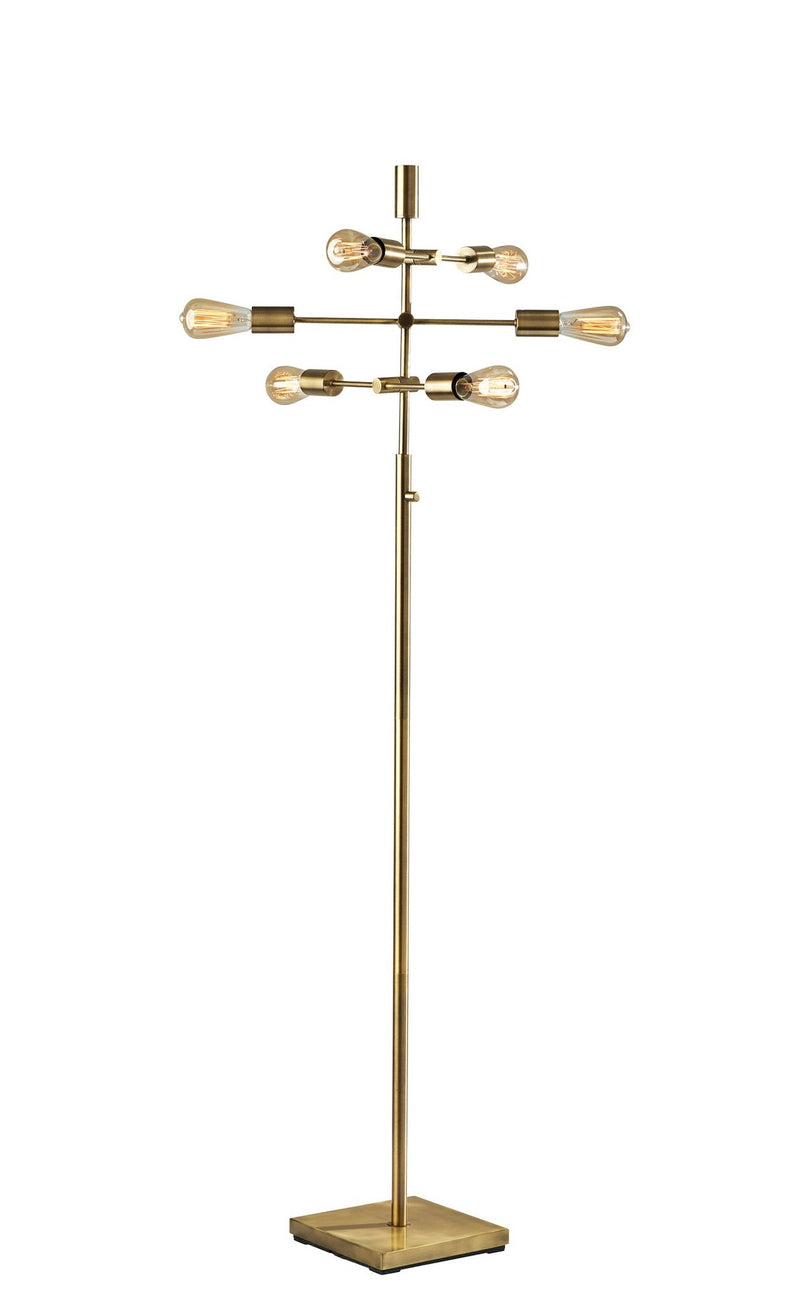 Sputnik 6-Light Tree Floor Lamp in Antique Brass