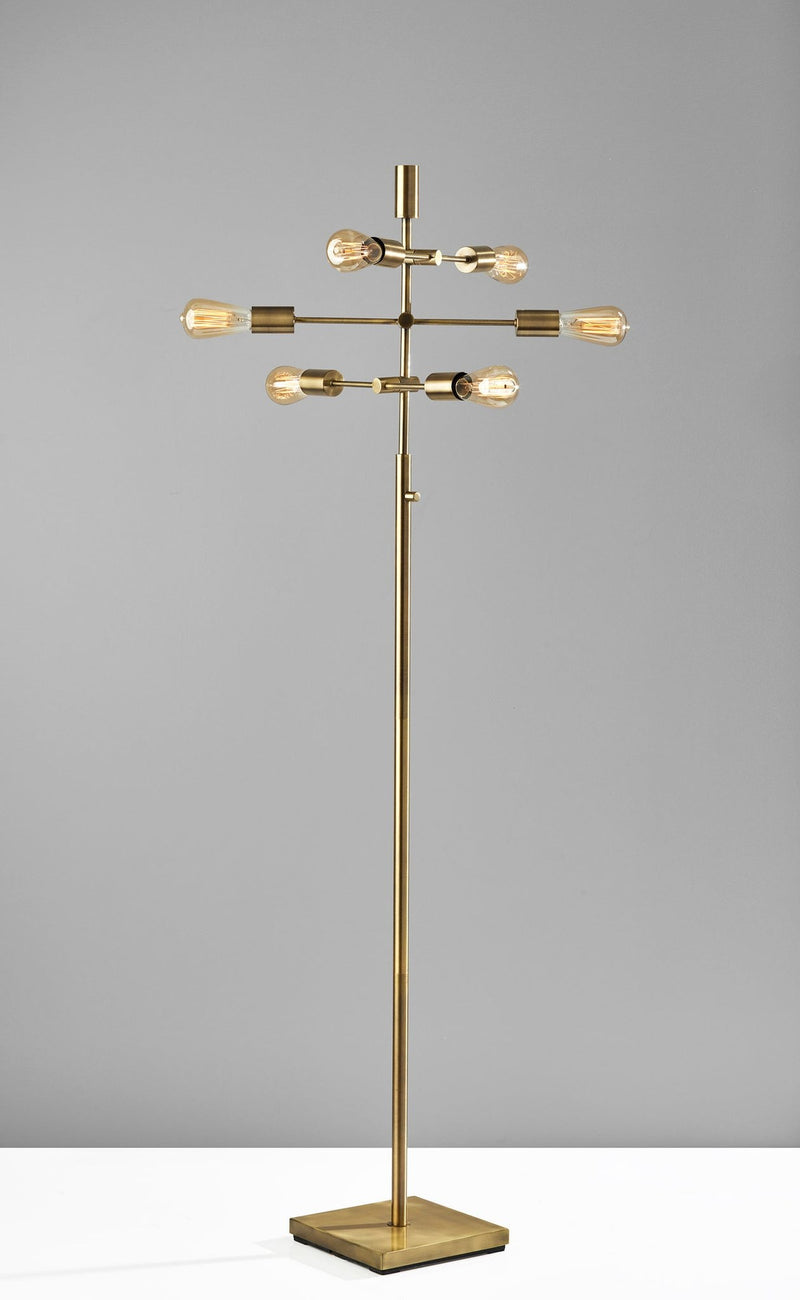 Sputnik 6-Light Tree Floor Lamp in Antique Brass