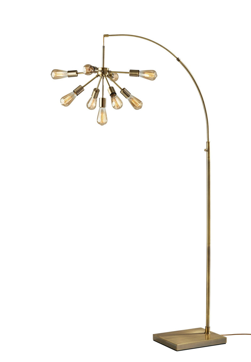 Sputnik 9-Light Arc Floor Lamp in Antique Brass